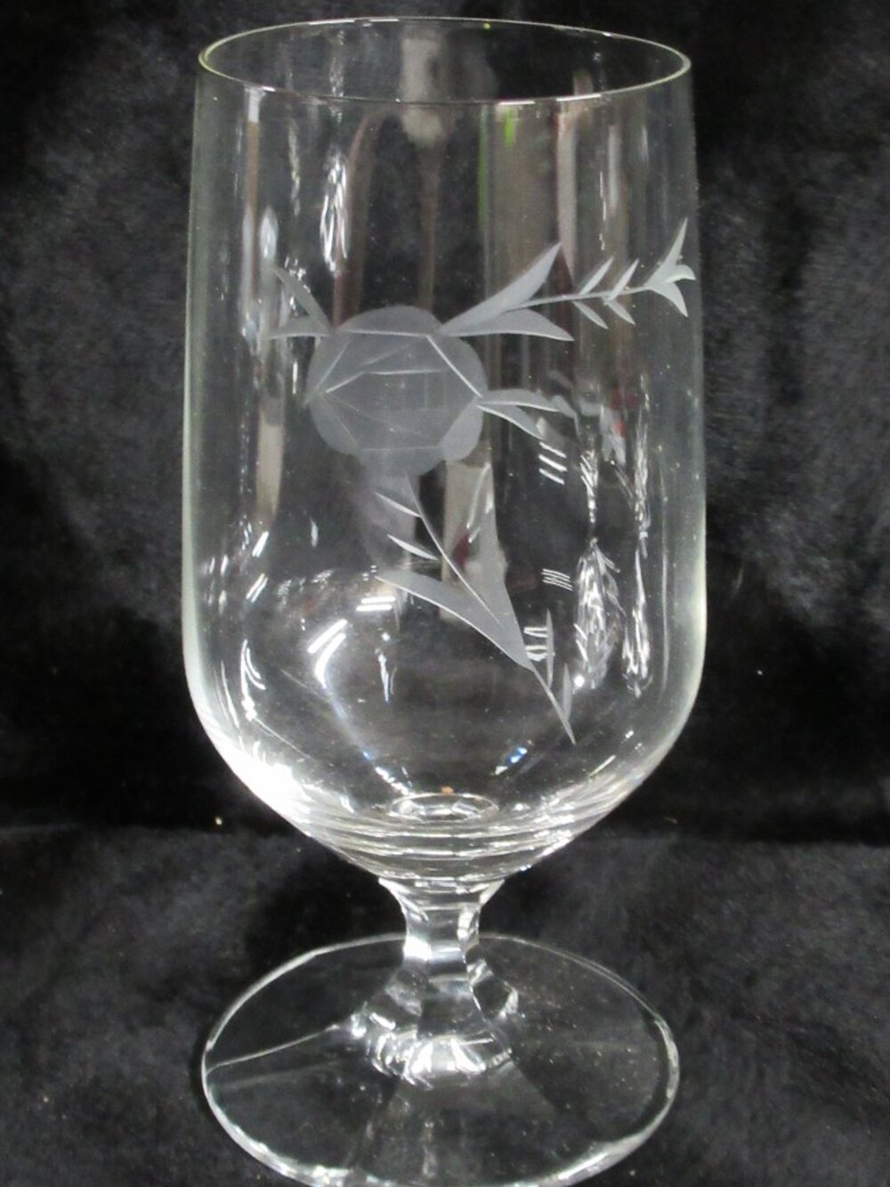 Set of 4 Vintage Crystal Stemware Rose Etched Water Goblets